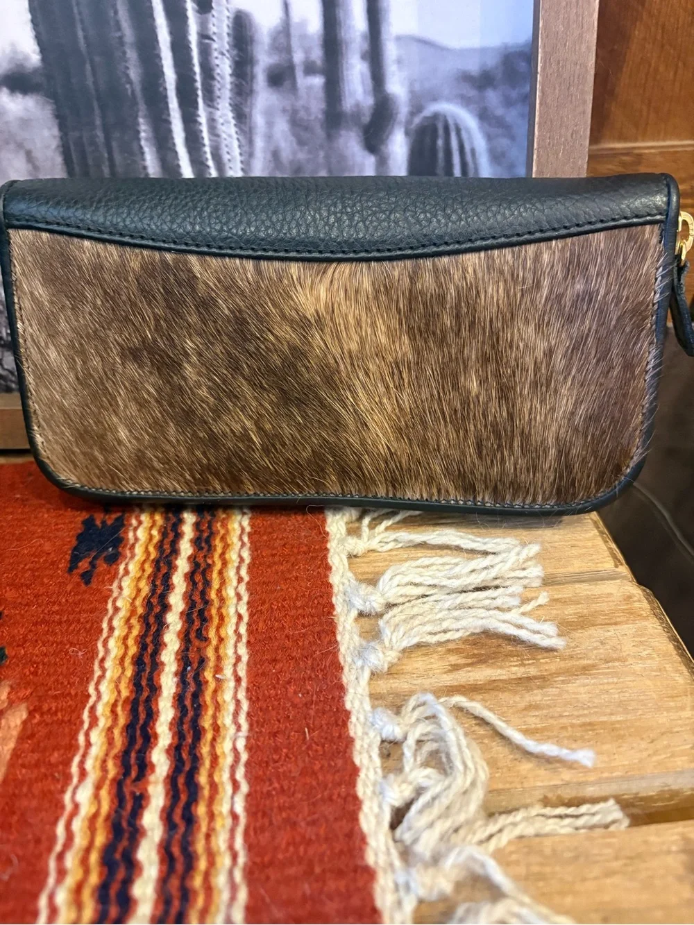 Men's Brown Hair-On Leather Zip Wallet - Picture 3 of 11